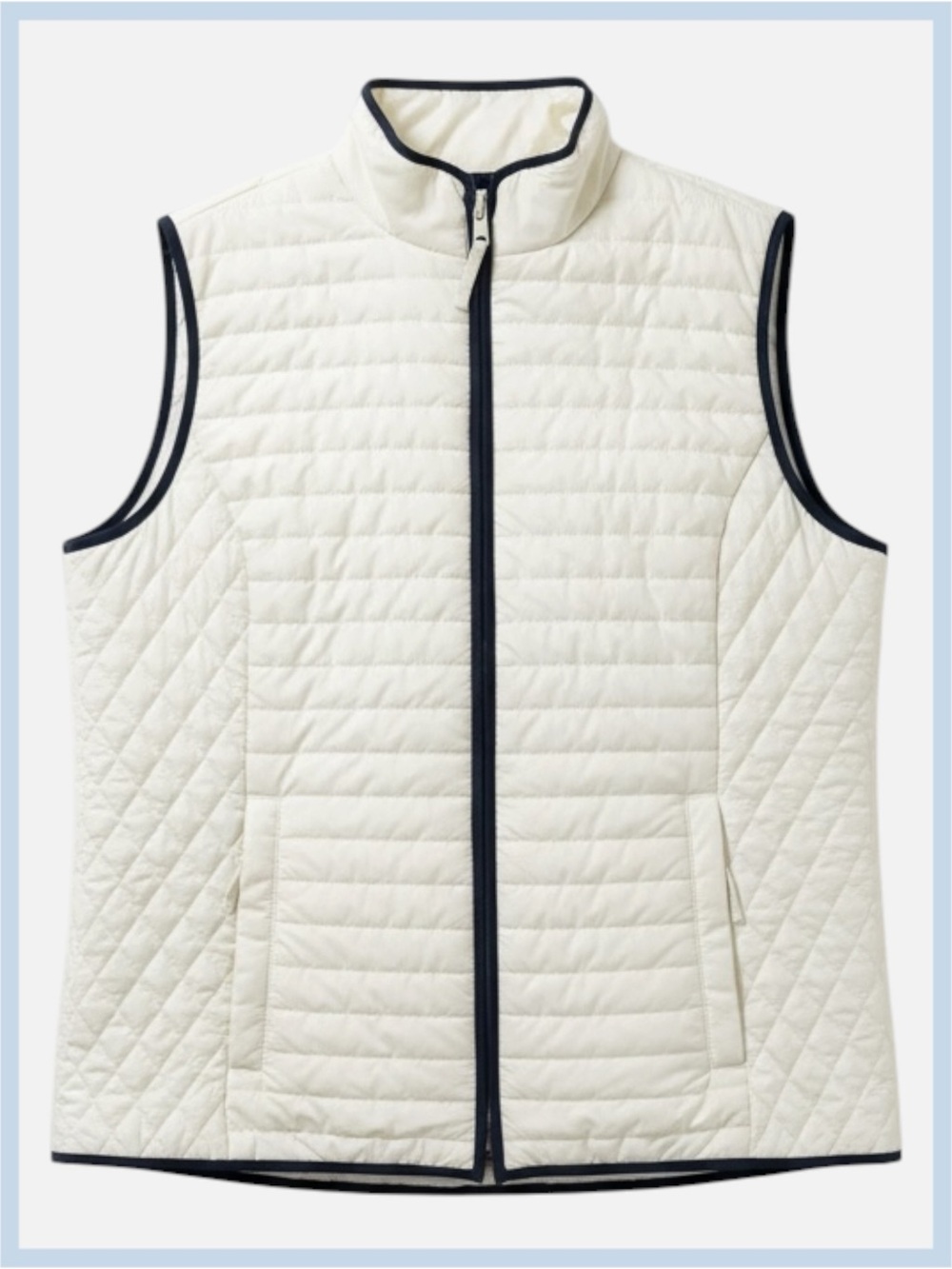 Talbots White Quilted Puffer Vest with Navy Trim